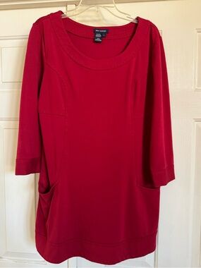 Max Edition Red Long-Sleeve Scoop Neck Tunic with Pockets